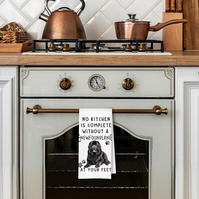 Newfoundland Funny Dog Kitchen Towels - A Kitchen is Not Complete Without A Newfoundland Waffle Weave Hand Towels for Bathroom for Home Bathroom Decor,16×24 Inch