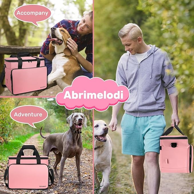 6 Set Dog Travel Bag, Large Pet Travel Kit for Supplies, Pink | Includes 2 Food Containers, 1 Pet Organizer for Dogs, 2 Collapsible Bowls, 1 Treat Pouch, Dog Weekend Overnight Bag Luggage