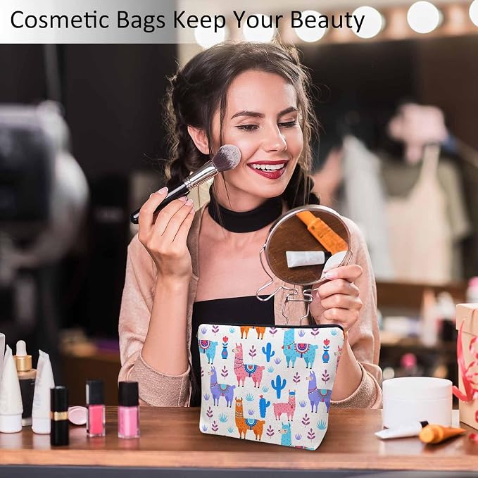 Makeup Bag For Purse Llama, Cartoon Llama Alpaca Cactus Cosmetic Bags For Women With Zipper Travel Toiletry Pouch Makeup Bags Makeup Organizers Purse For Toiletries Cosmetics
