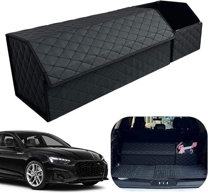 Car Trunk Organizer for For Audi S4 - Custom Fit,Easy Installation，Large Space Outdoor Trunk Organizer with Leather,Hook and Loop Fastener,4-Layer Cover,For Audi S4 2010-2016