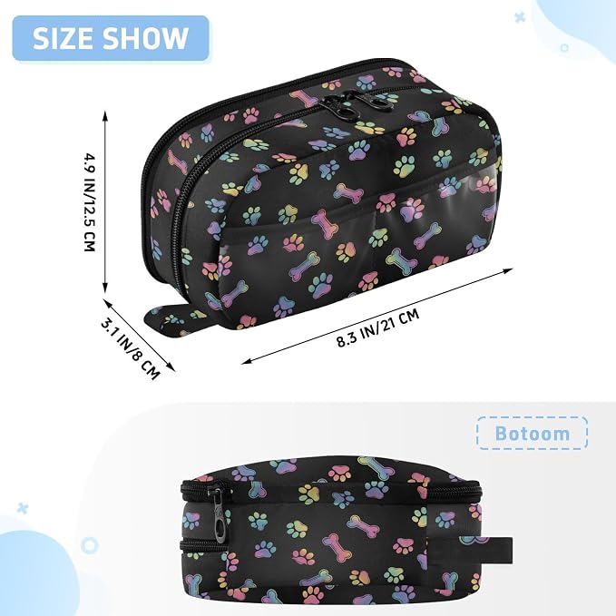 Pet Paw Black print Large Capacity Pencil Case with Zipper Water Resistant Portable Organizer Pen Bag for School Office Students