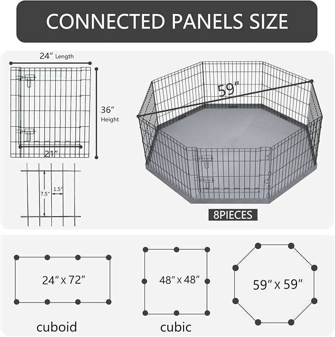 PETIME Foldable Metal Dog Exercise Pen/Pet Puppy Playpen Kennels Yard Fence Indoor/Outdoor 8 Panel 24" W x 36" H with Bottom Pad (with Bottom pad, 8 Panels 36" H)