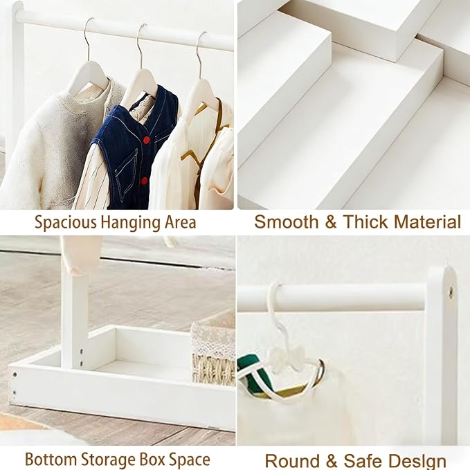 Baby Clothing Rack for Baby Shower, Pets Clothes Rack with Storage Box & Hanging Rod for Dogs Cats Dolls Clothes Display, Mini Baby Shower Crate Closet Rack (White)