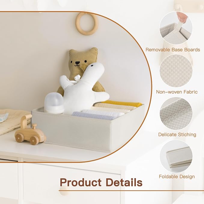 Drawer Organizer Clothes, 21 Pack Dresser Organizer for Baby Clothes, Underwear, Sock - Foldable Closet Organization and Storage Dividers Bins for Nursery, Bedroom (Oatmeal)