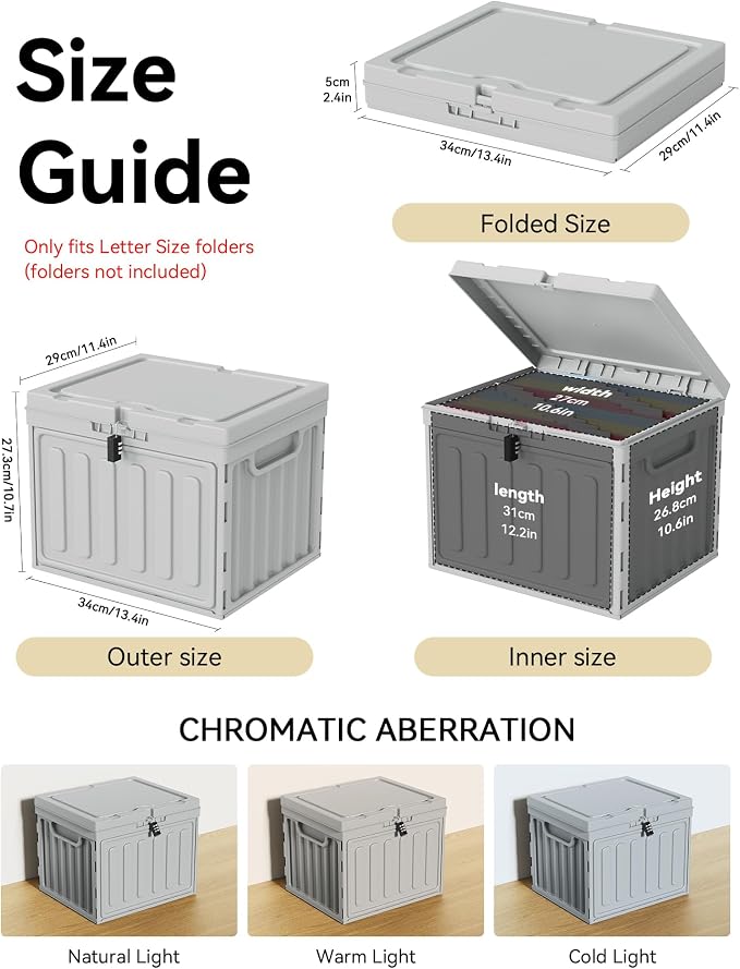 Oterri Lockable Stackable Plastic File Box with Lid for Letter-Size | Hanging File Folders Not Included. Grey, Large 2-Pack. Home, Office, Classroom, Dorm, Tax, Under Bed, Filing Cabinet.