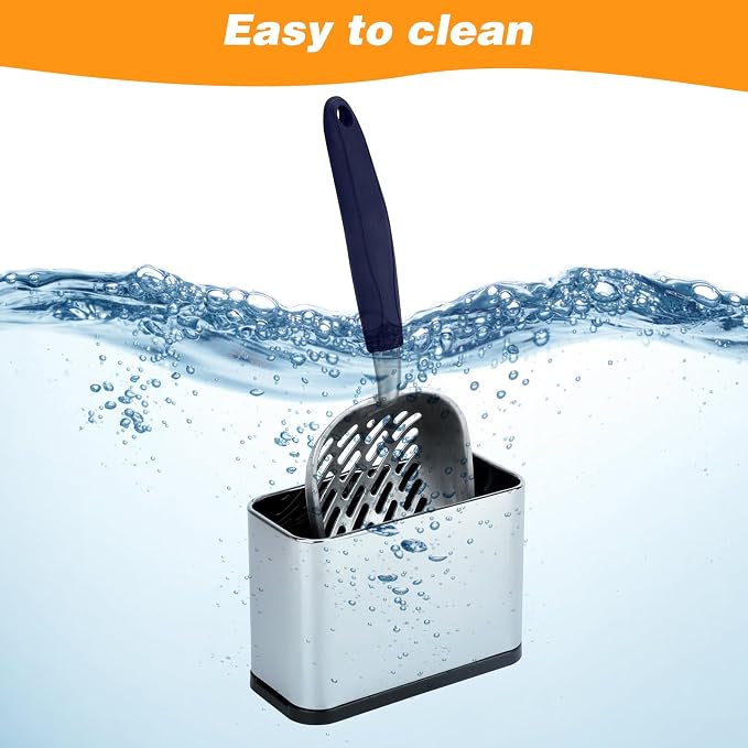 Metal Cat Litter Scoop with Holder, Stainless Steel Caddy, Blue | Heavy-Duty Aluminum Scoop, Stainless Steel Holder, Blue Grip, Removable Base, 12 x 4 x 1.5 in Scoop, 8.5 x 3 x 5.5 in Caddy