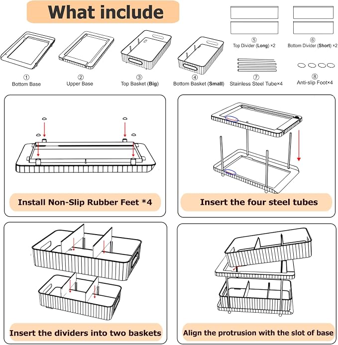 2 Pack Under Sink Organizer and Storage, 2 Tier Pull-Out Bathroom Organizers for Cabinet, Kitchen, Clear