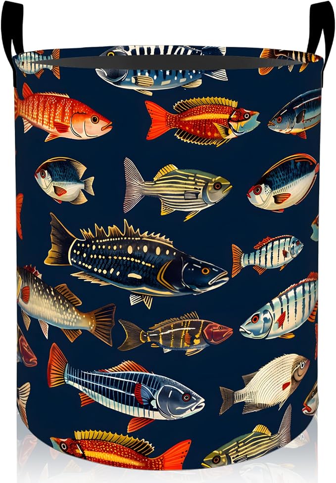 Tropical Fish Laundry Basket, Marine Life Foldable Oxford Cloth, Waterproof Dirty Clothes Hamper with Handles, Clothing Storage Bin Toy Organizer for Bedroom Dorm Bathroom, 19.7"x15.7"