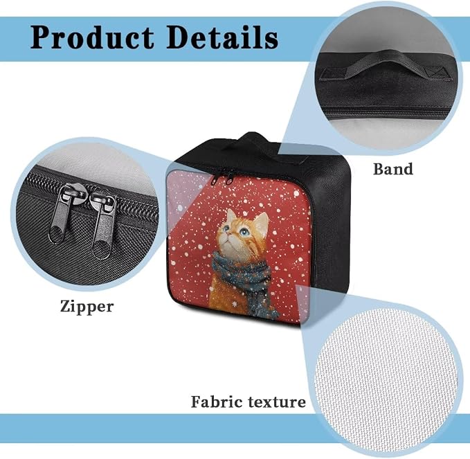 Empty First Aid Bag Red Winter Cat Medical Bag Empty Large Capacity for Home Office and Travel Use Lightweight Washable Soft Fabric Organizational Pouch