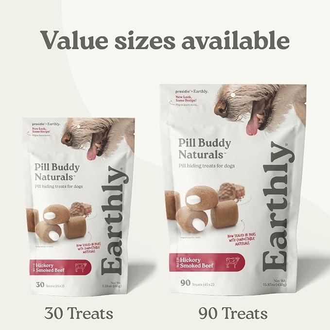 Presidio Earthly Pill Buddy Naturals - PB & Banana Recipe Pill Hiding Treats for Dogs - Make A Perfect Pill Concealing Pocket Or Pouch for Any Size Medication - 90 Servings
