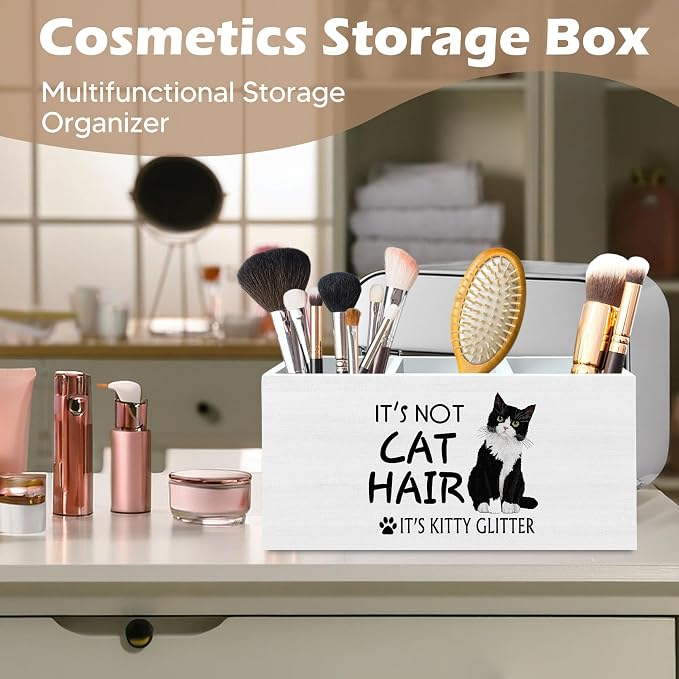 DILSJ Funny Tuxedo Cat Pen Pencil Holder Organizer for Desk, Tuxedo Cat Lovers Gifts for Women Men, Gifts for Pet Lovers, Funny Kitten Wooden Box Signs for Home Office Desk Tabletop Decoration