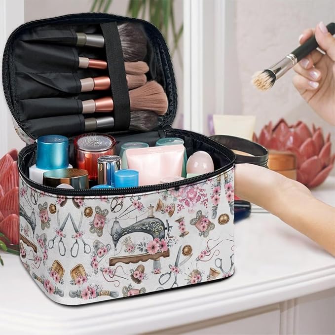 Cute Floral Travel Makeup Bag Womens Cosmetic Bag Lightweight Make Up Organizer Case,Large Wide-open Pouch for Women, Toiletries Accessories Brushes