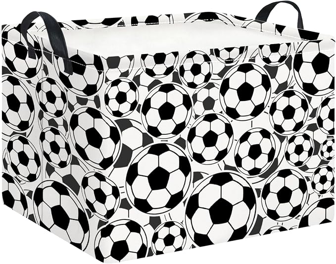 Rectangle Storage Basket with Handles,Collapsible Storage Bin, Gift Basket, Books Box, Room Decor(Soccer)