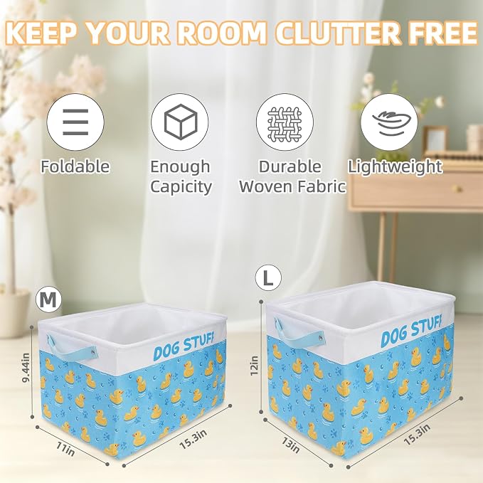Homimp Dog Food Storage Container,Dog Toy Basket Bin Box with Comfortable Handles and Cover,Collapsible Pet Toy Storage Organizer for Accessories,Toys,Coat & Clothing,Blanket & Leash, Blue, 15"x11"x9"