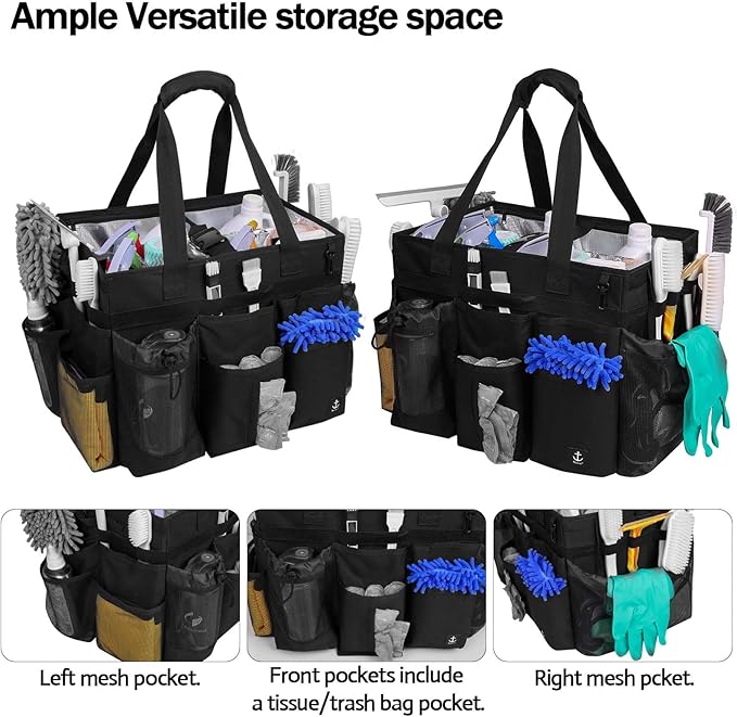 Rolling Cleaning Caddy Bag Built-in Hard Plastic Sheet Detachable Trolley | Aluminum foil lining, Adjustable dividers Adjustable Shoulder Strap and Multiple Storage Pockets