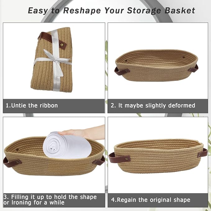 1 Pack Small Woven Storage Basket for Toilet Tank Top, Bathroom Countertop Organizer Basket Cotton Rope Toilet Paper Storage Toilet Paper Decorative Basket 13"x6"x4" (Brown)
