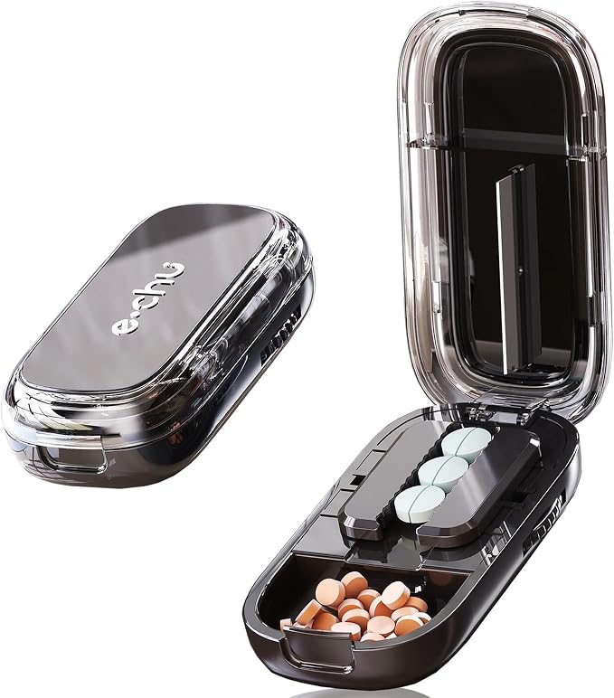 DUBSTAR Pill Cutter Splitter for Small & Tiny Pills Cuts into 1/2 Black | Pill Cutters with Removable Silicone Pad, Tablet Splitters Cuts Vitamins Tablets for Purse Pocket