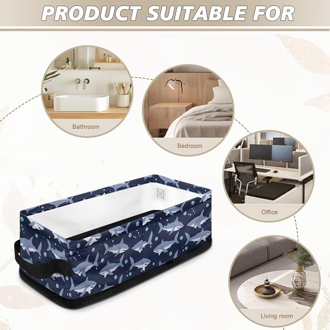 Cute Shark Bathroom Basket with Handle, Back of Toilet Paper Basket Decorative Shelf Bins for Toilet Tank Top Countertop, Bathroom Storage Basket Bathroom Accessories