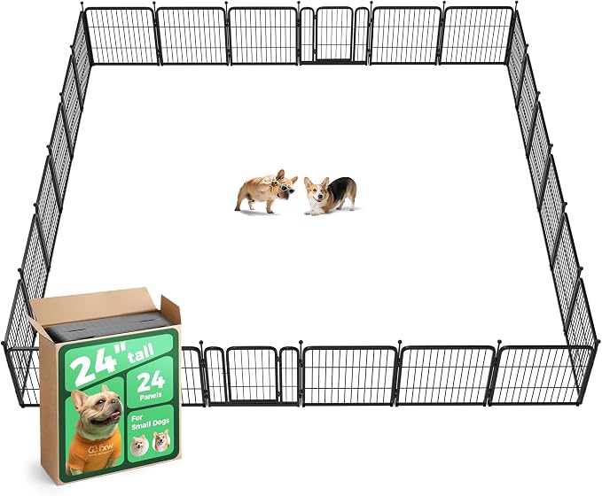 FXW Rollick Dog Playpen, Indoor, Yard & RV Camping, 24" H, 24 Panels | Easy setup, Heavy-duty, DIY layouts, Walk-through gate, for Puppies & Small Dogs, Patented