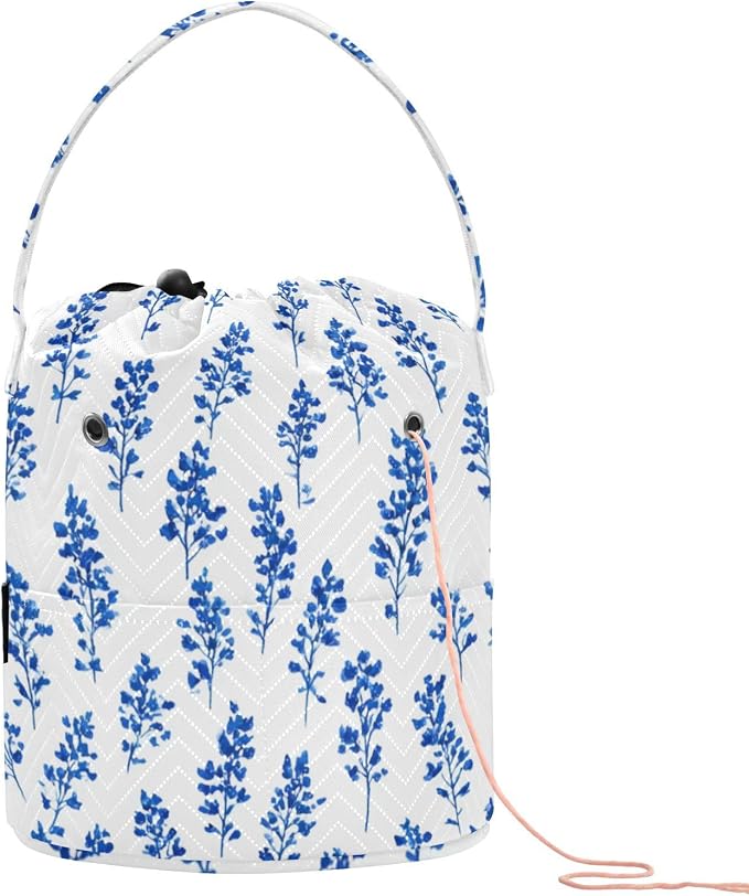 Tatenale Crochet Bag Yarn Bag Knitting Project Bag with Pockets and Handle Portable Yarn Storage Organizer Tangle Free 8.3x11 InchSmall Bluebonnet Flower26