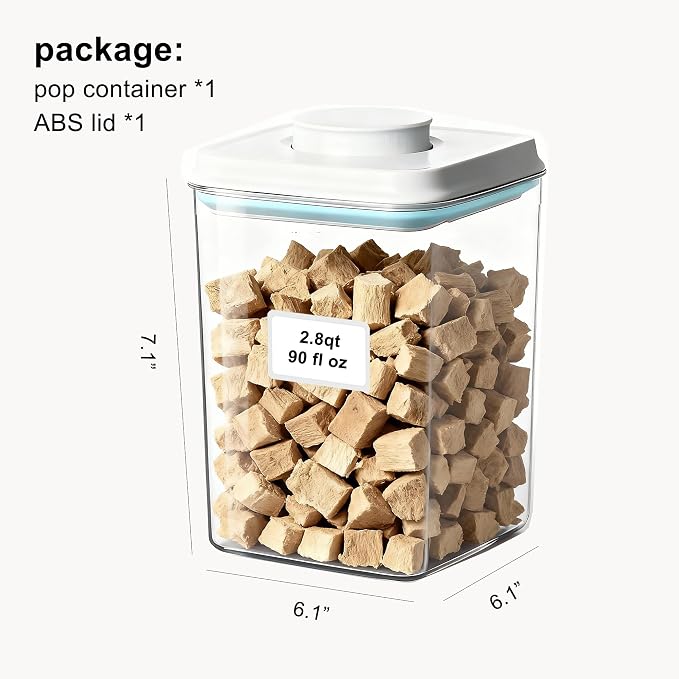Dog Cat Pop Food Storage Container Airtight Pet Treat Container 2.8qt *1 | Airtight Dog Food Container for Kibble & Treats, BPA-Free Stackable Pop Up Lid Plastic Container One-Touch Opening