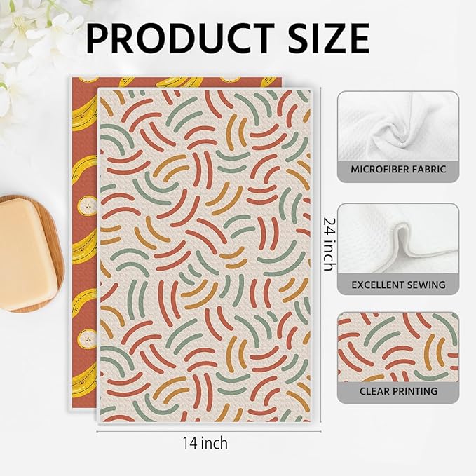 Banana Waffle Weave Kitchen Towels Set, Quick Dry Multipurpose Hand Towels for Bathroom, Absorbent Reusable Cloth Tea Dish Towels for Home Decor, Banana Lover Gift Towel Set of 2