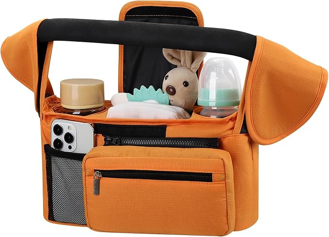Accmor Universal Stroller Organizer with Insulated Cup Holder Detachable Phone Bag and Shoulder Strap,Stroller Bag Caddy Organizer for Uppababy, Baby Jogger, Britax Strollers