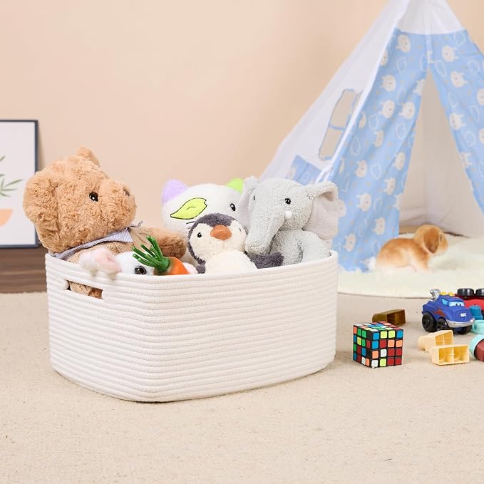 MiniArk Large Storage Baskets for Shelves, 17 x 13 x 7.5” Closet Organizers Bins for Clothes Blanket Towels, Baby Nursery, Toy Baskets Box, Woven Rope Baskets, 2 Packs Off White