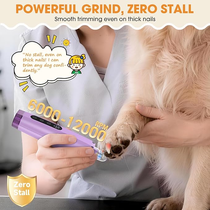 ATESON Dog Nail Grinder with LED Light, 6-Speed Quiet Electric Pet Nail Trimmers, Forward/Reverse, Powerful No-Stall Motor, 2000mAh Battery 8H Runtime, Dust Capture with Nail Clippers for Dogs & Cats