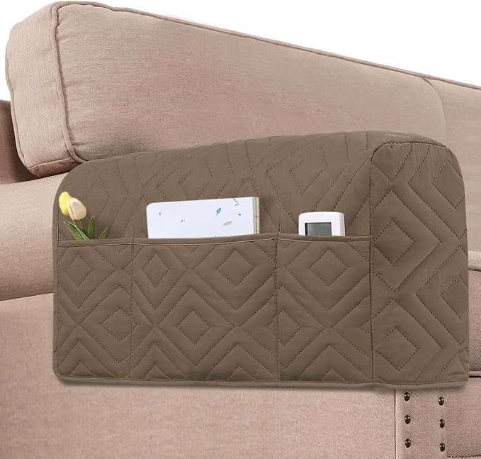 H.VERSAILTEX Water Resistant Armrest Covers for Sofa, 2 Pack, Taupe/Beige | Waterproof Armchair Caddy, Couch Arm Covers Remote Control Holder Sofa Armrest Organizer for Magazine, Tablet, Phone, iPad