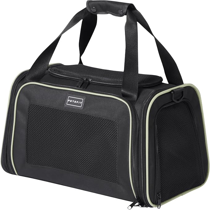 PETSFIT Pet Carrier Airline Approved with Extendable Mat, Dog Carriers for Small Dogs, TSA Approved Pet Carrier, Puppy Carrier for Small and Medium Cats Under 12 Lbs, Black | Airline Approved, Extendable Mat, TSA Approved, For Dogs & Cats Under 12 Lbs