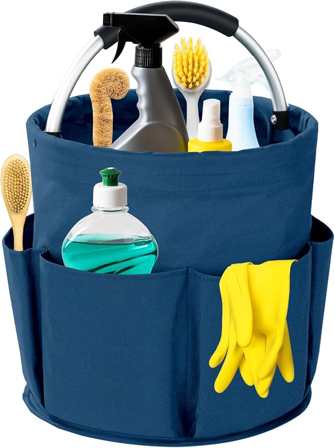 Cleaning Caddy with Handle, 17L Foldable Cleaning Supplies Organizer, Portable Storage Basket, Cleaning Supply Caddy, Multifunctional Cleaning Bucket Bag for Garden, Home, Kitchen (Blue)
