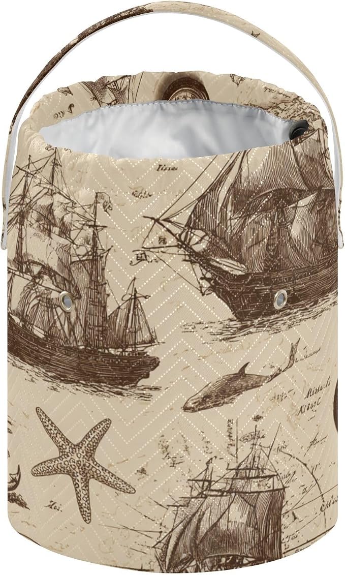Tatenale Crochet Bag Yarn Bag Knitting Project Bag with Pockets and Handle Portable Yarn Storage Organizer Tangle Free 8.3x11 InchVintage Brown Sailing Ships Starfish Anchor31