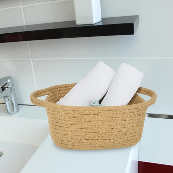 ABenkle Small Storage Basket, Mini Cotton Rope Woven Basket, Cute Boho Decorative Toy Storage Bin