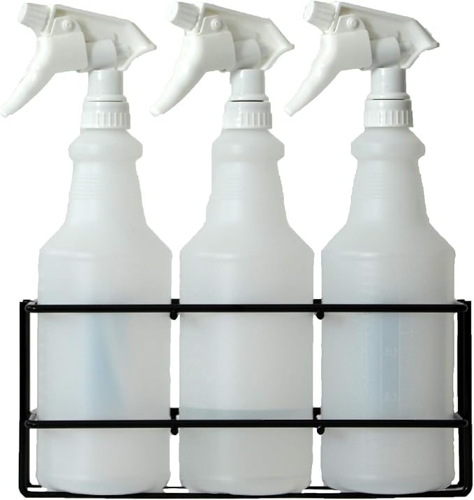 Up to Three 32 oz Spray Bottle Rack – Wall Mount Organizer | Heavy Duty Metal Holder for Cleaning, Chemical, or Detailing Bottles | Safe & Space-Saving Storage for Garage, Shop, or Janitorial