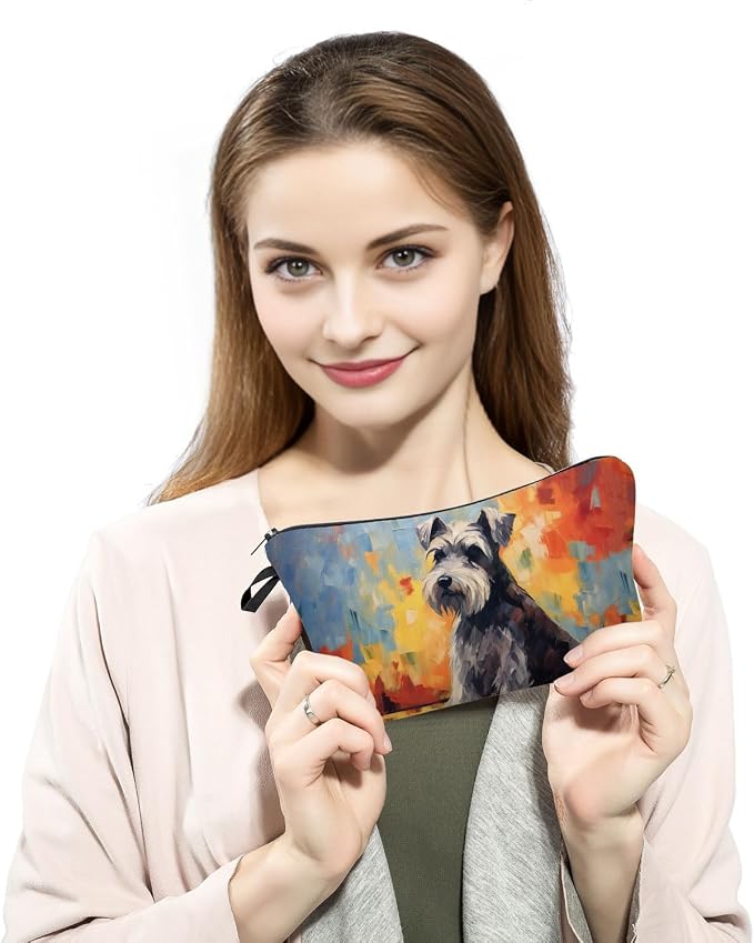Oil Painting of Schnauzer Dog Print Women's Makeup Bag Daily Commute Cosmetics Storage Pouch Beach Travel Fashion Toothbrush Bag