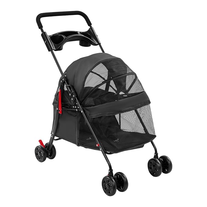 Foldable Pet Cart for Small Dogs and Cats, Lightweight Travel Pet Stroller with 360° Wheels, 40lbs Capacity Portable Dog Cat Carrier on Wheels, Foldable for Car Trunk, Black