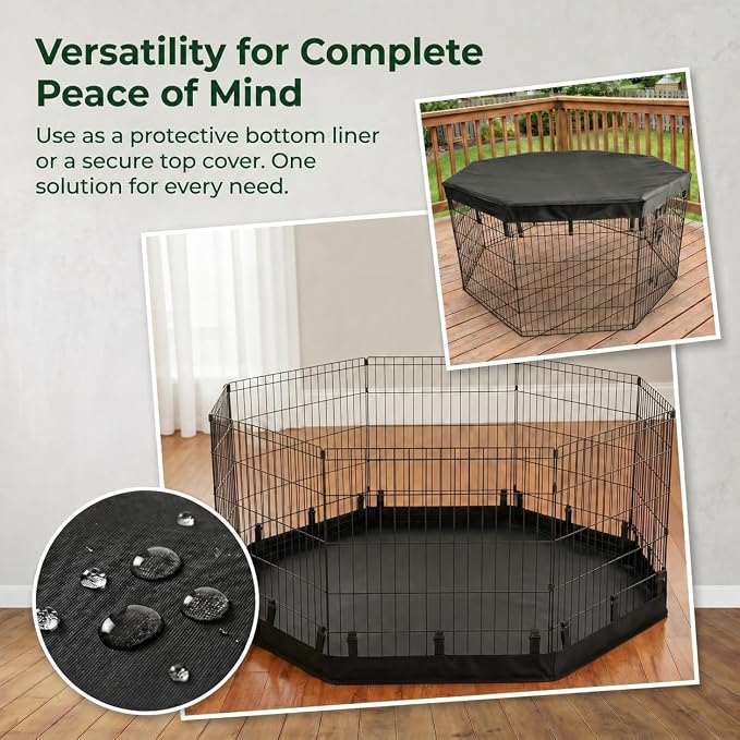 PJYuCien 2-in-1 Octagonal Dog Playpen Bottom Pad for 24" Side Pen, Black | Dual-function Pad, For Puppy Small Animals, Protects Floors, Easy Clean, 600D Oxford, Snap Hooks