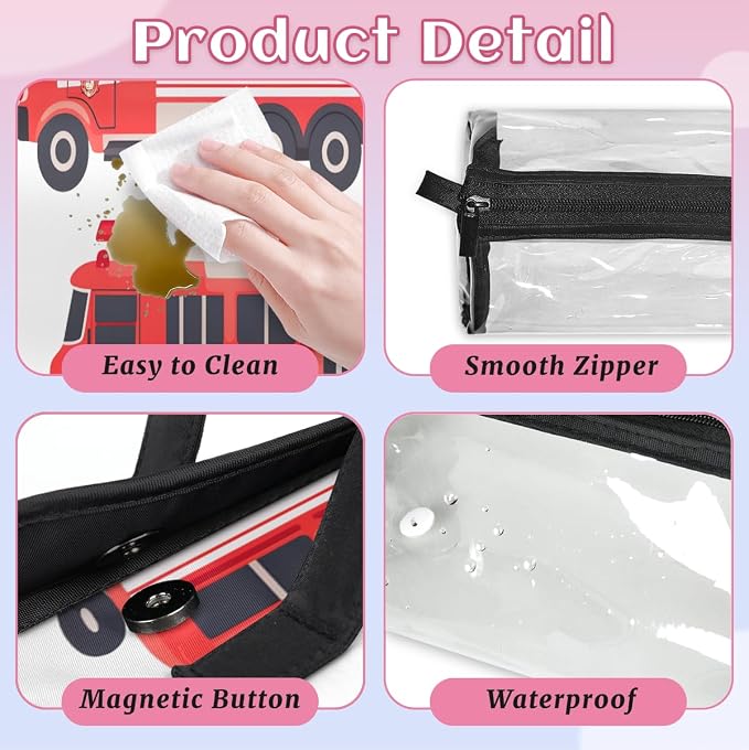 Fire Trucks Makeup Bag for Women Hanging Roll-Up Travel Organizer Toiletry Kit with 4 Removable Compartments, Car