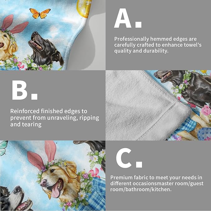 Giwawa Easter Dog Hand Towel Set of 2 Colorful Eggs Hunt Towel Spring Floral Funny Puppy Quick Drying Soft Dish Wash Tea Bar Cloth Decoration for Hotel Bathroom Gym Home