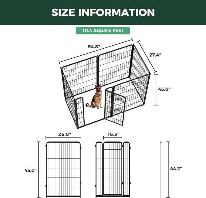 FXW Homeplus Indoor Dog Playpen, 45" H, 6 Panels, for Large Dogs | Stress-free play, Heavy-duty, Semi-open design, Easy setup, Threshold-free gate, Expandable, Patented