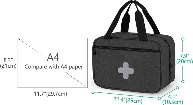 Empty First Aid Kits Case, Portable Emergency Kit Organizer, Black | Medical Bag for Emergency Supplies and Pill Bottles, Large Capacity, for Hiking, Camping, Car, Travel, Home and Outdoor