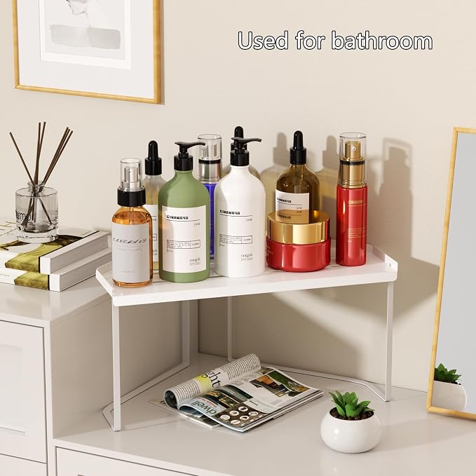 Stackable Metal Kitchen Cabinet Organizer,Kitchen Corner Shelf with Non-Slip Mat,Bathroom Organizer,Storage Shelf for Cabinet/Bathroom/Countertops/Utensils