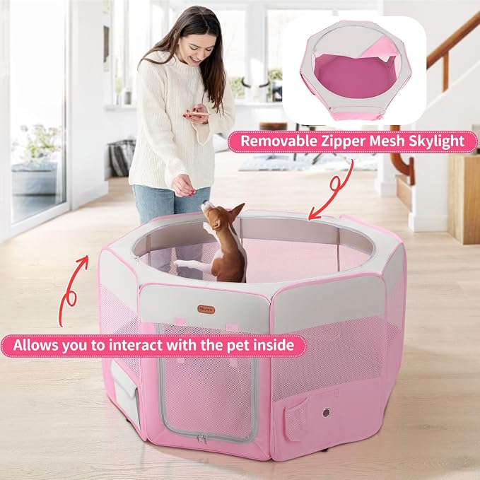 Seiyierr Dog Playpen, Portable Pet Play Pen Foldable Carrying Case, Puppy Pens Outsid for Small Cat Indoor/Outdoor, Removable Mesh Shade Cover