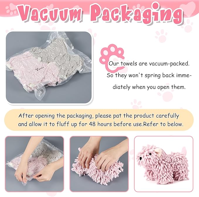 Tegeme 2 Pcs Chenille Dog Hand Towel Fuzzy Dog Towel Absorbent Microfiber Soft for Bathroom Kitchen Washstand (Grey Pink)