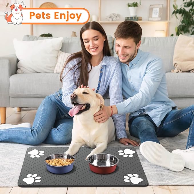 Pet Feeding Mat-Absorbent Pet Placemat for Food and Water Bowl, with Waterproof Rubber Backing, Quick Dry Water Dispenser Mat for Dog and Cat (24"x16", Red)