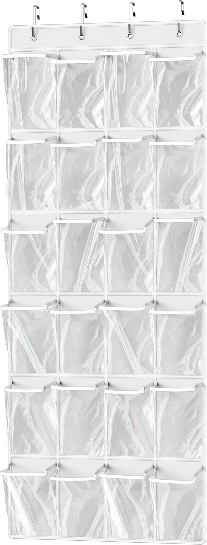 Simple Houseware 24 Pockets Large Clear Over the Door Shoe Organizer, White | 56" x 22.5", 4 Durable Metal Hooks, 5" x 9" Pocket Size, Multipurpose