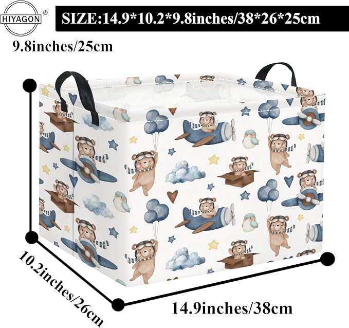 Rectangular Kids Basket Baby Girl Basket Fabric Storage Bin Organizer Box Room Decor(Bear Pilot)