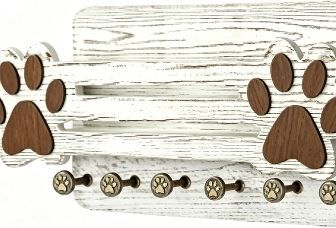 Dog Leashes Hanger 6 Hooks Floating Shelf Decorative | Door Key Holder Hanger for Indoor Home Living Room Kitchen Bedroom Apartment Hallway