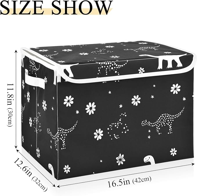 Black Dinosaurs Storage Bin Organizers And Storage With Lid Handle for Blanket Closet